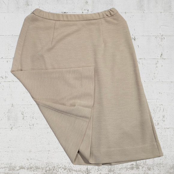 80s Vintage Tan Classic Pleated Sears Neutral Minimal A Line Midi Skirt Size 6 - Picture 7 of 9